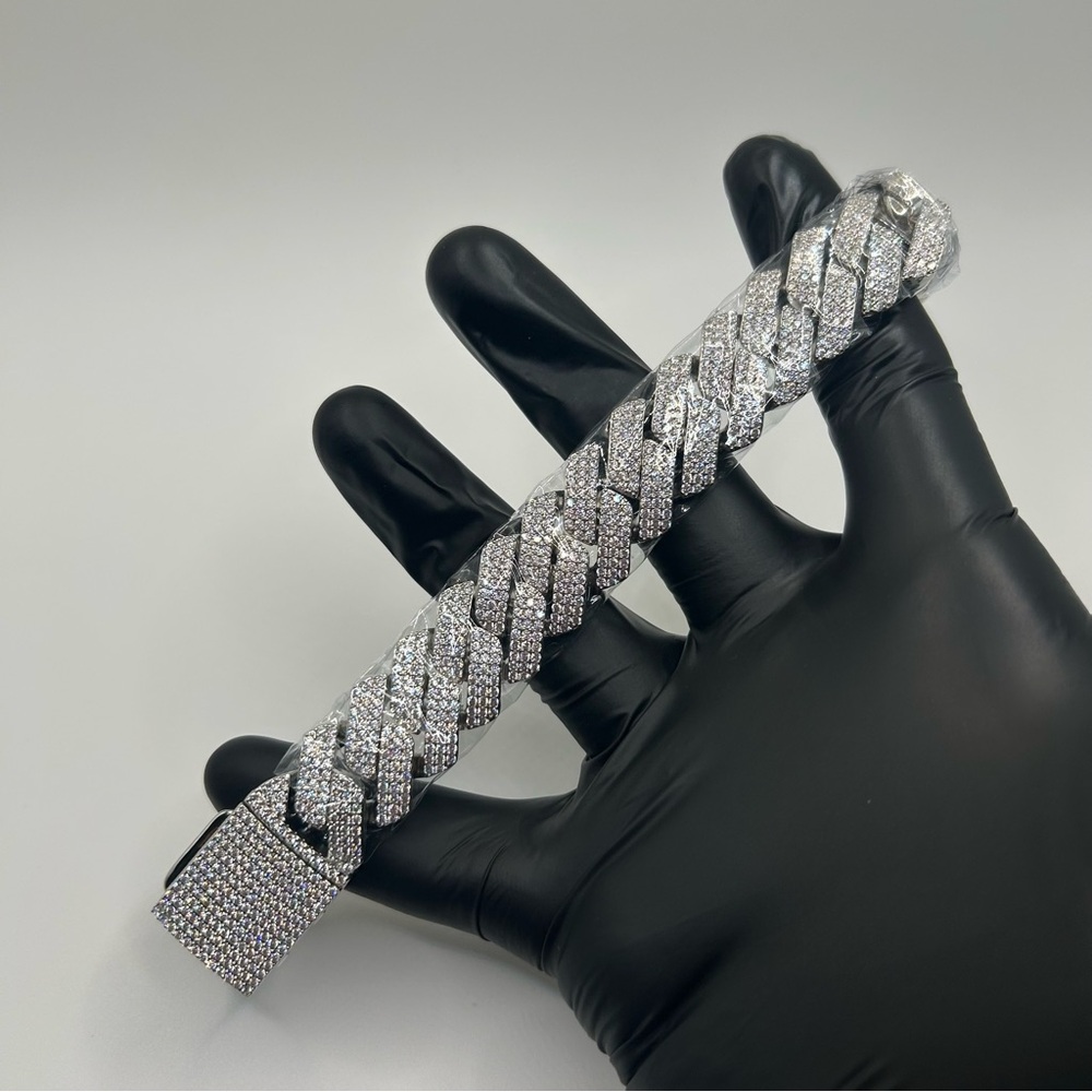 Moissanite Cuban Bracelet VVS1 3 Row Iced Silver 20mm ~6.5 Inch New Passes Test
